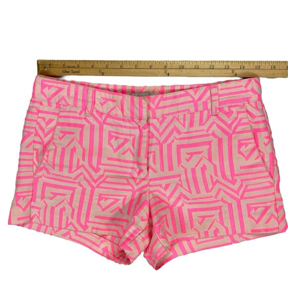 J. Crew Chino Shorts Womens 2 Neon Pink Geometric Pattern Summer Vacation Casual - Picture 5 of 9
